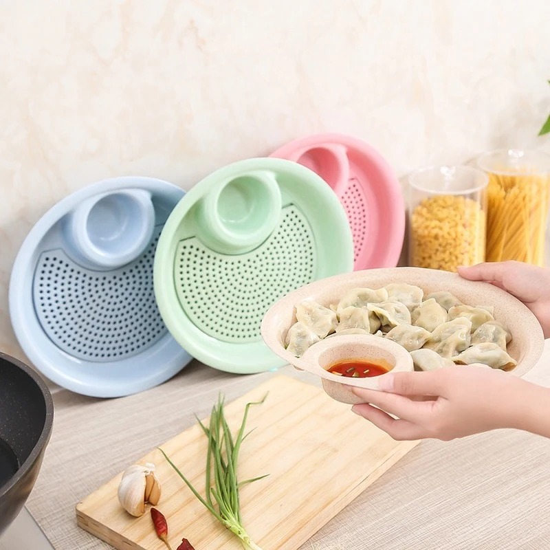 

Kitchen Dual-layer Wheat Straw Disc Tool with Mini Spices Dish Fruit Bowl Dumplings Dish Tableware