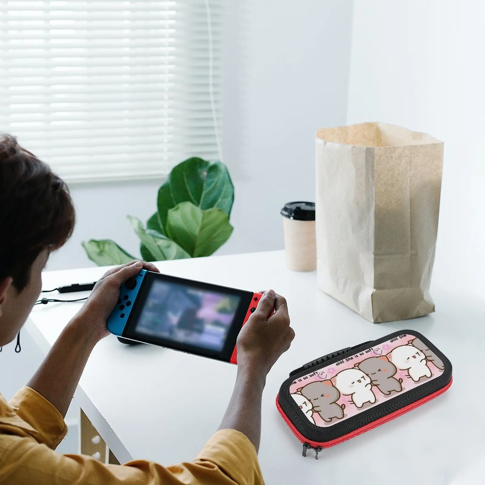 

Милые рубашки персика и Гомы, Портативная сумка для Nintendo Switch, розовое сердце, обнимающая кавайная сумка для хранения, универсальная защита