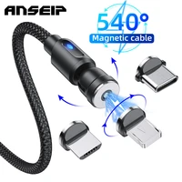 anseip 540 rotate magnetic usb cable 3a fast charging micro usb type c cable for iphone xiaomi magnet charge phone data usb cord