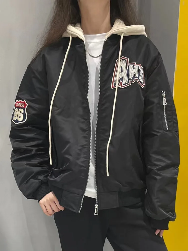 [Поппет] Бумажный пакет Домашняя зима Новые свободные ретро буквы Модная куртка