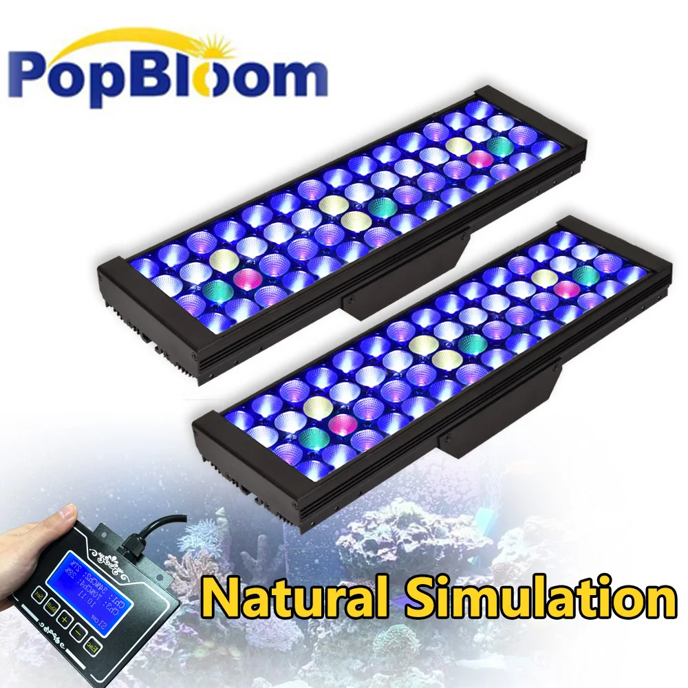 

Светодиодная лампа PopBloom для аквариума, 2 шт., с регулируемой яркостью, для аквариума 90-120 см SPS/LPS Reef