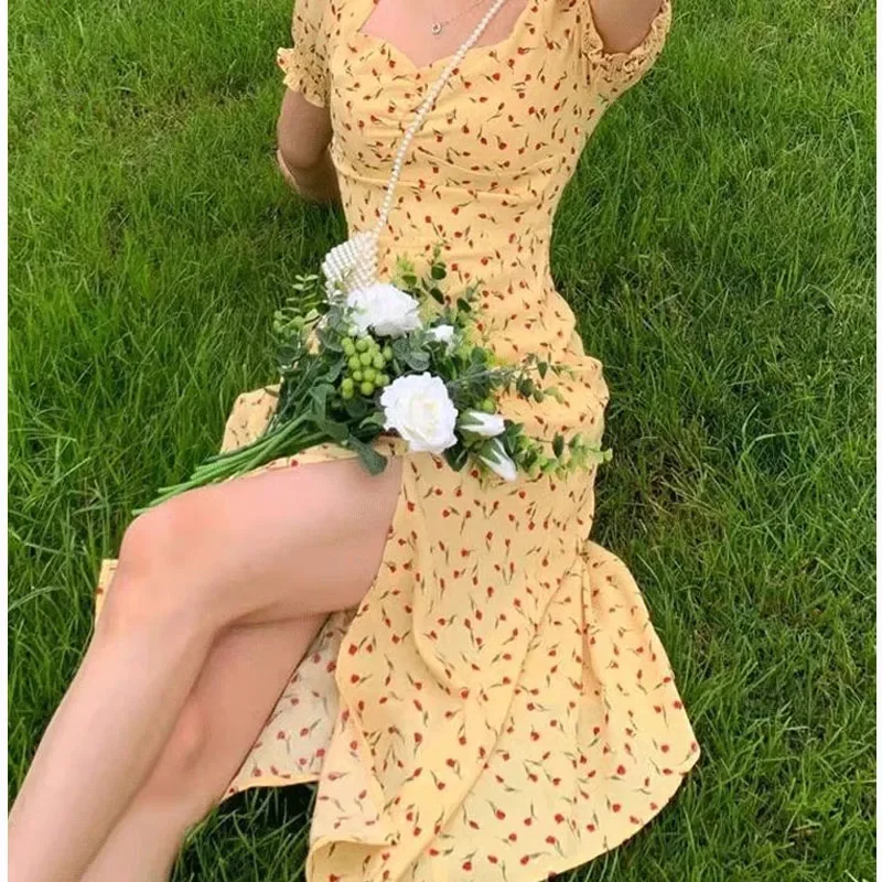 Женские летние французские винтажные платья ref0rболее 24ss с принтом тонкие