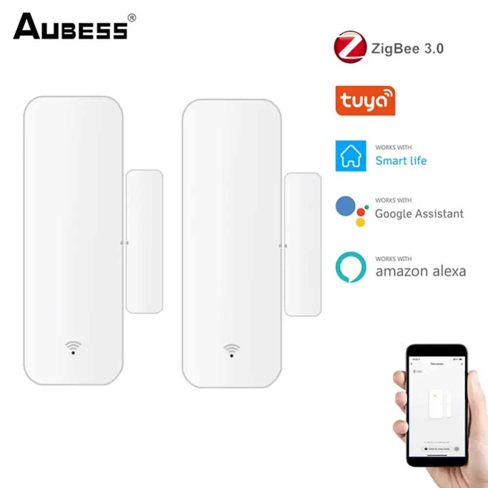 

Дверной датчик Tuya Zigbee, детекторы открытия и закрытия дверей, оповещения от приложения, сигнализация безопасности, совместима с Alexa/Google Home, бе...
