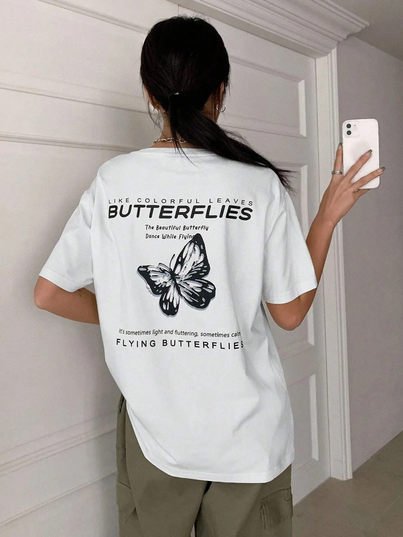 

The Beautiful Butterfly Dance While Flying Womens Clothing Creativity Casual O-Neck T-Shirts Loose Breathable Female Cotton Tops