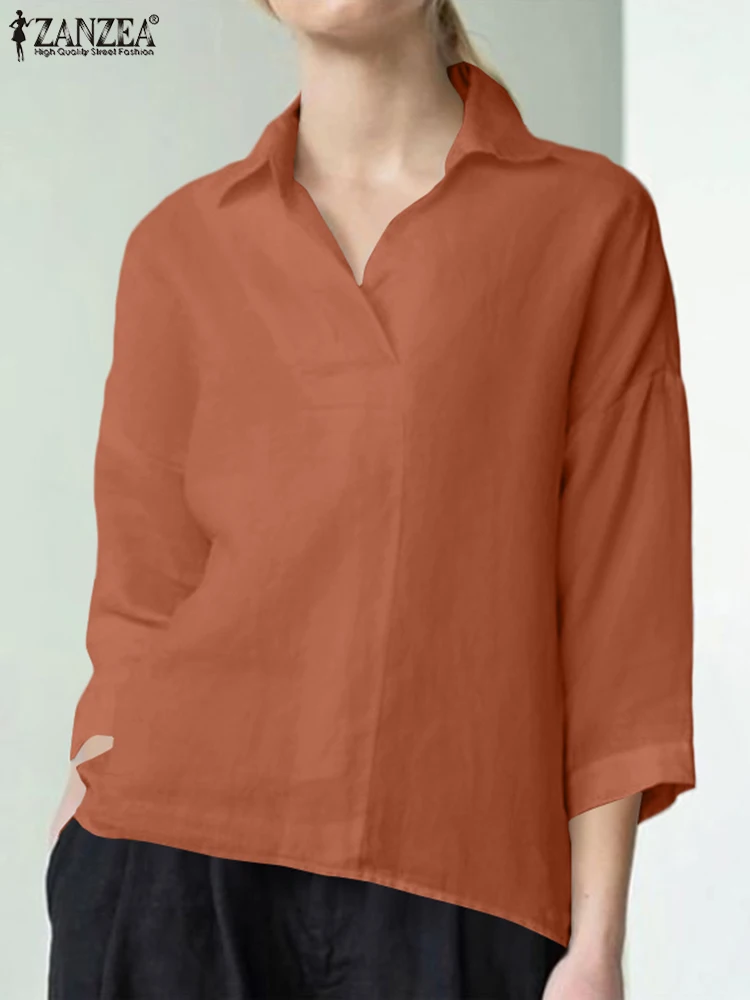 

Spring Cotton Tunic Chemise ZANZEA Loose 3/4 Sleeve Office Work OL Shirt Femme Blusas 2022 Women Elegant Solid Blouse Oversized