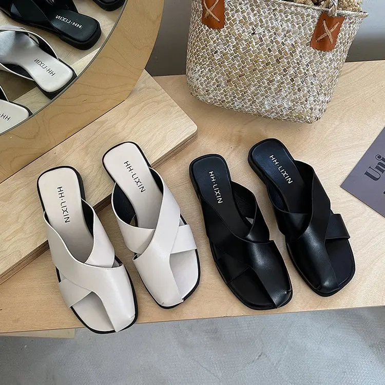 

Туфли женские на низком каблуке, модные шлепанцы, без каблука, Классическая обувь, простые и универсальные, сандалии, 2023