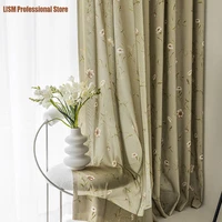 american style curtains for living dining room bedroom nordic custom rural polyester cotton printing green door window curtain