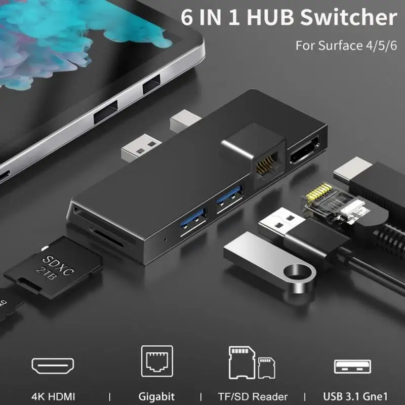 

AUBESS USB 3.0 Hub For Microsoft Surface Pro 4 5 6 Card Reader SD/TF Micro SD Docking To 4K Dock Gigabit Ethernet Adapter
