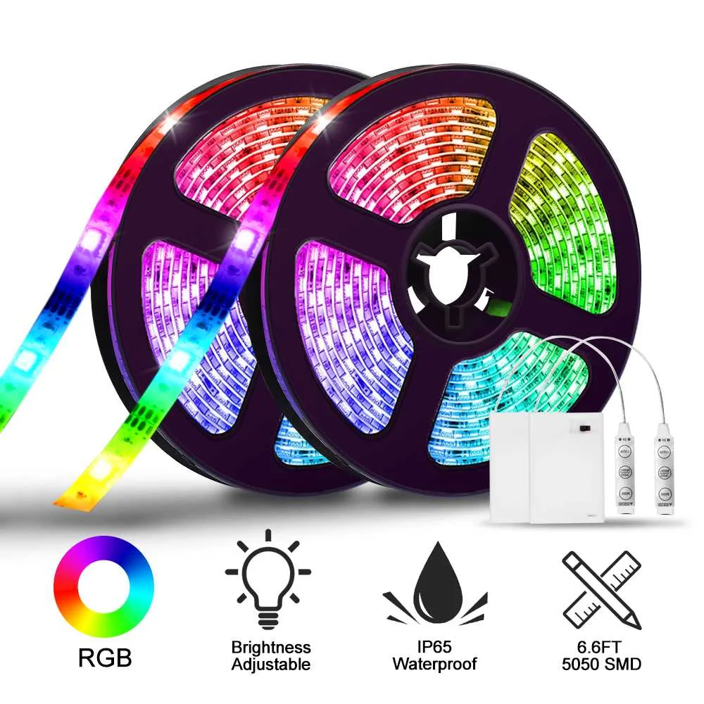 

2pcs 2M LED Strip Light SMD5050 RGB Flexible Light 20 colors Waterproof IP65 for TV BackLight Holiday Living Room Decoration