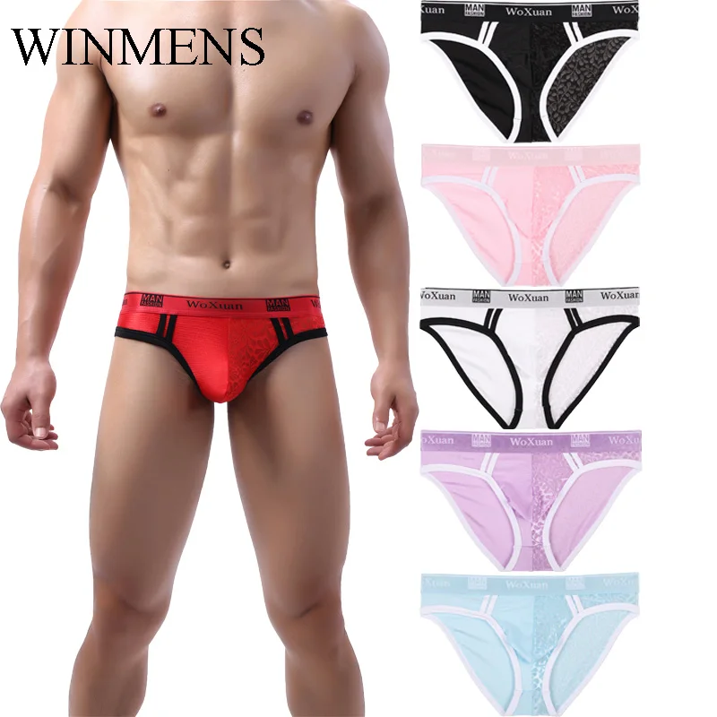

5 Pcs/Lot Men's Panties Gay Sexy Lace Floral Briefs Underpants Sissy Bulge Penis Pouch Jockstraps Underwear Breathable Lingerie