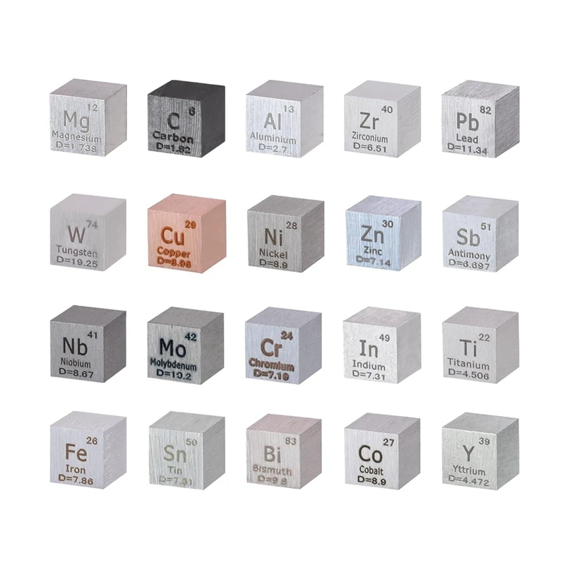 

20 шт. элементы, набор квадратных частей 0,4 дюйма (10 мм), металлический квадрат с боковой плотностью до 99.99% чистоты для периодического стола, учебный инструмент