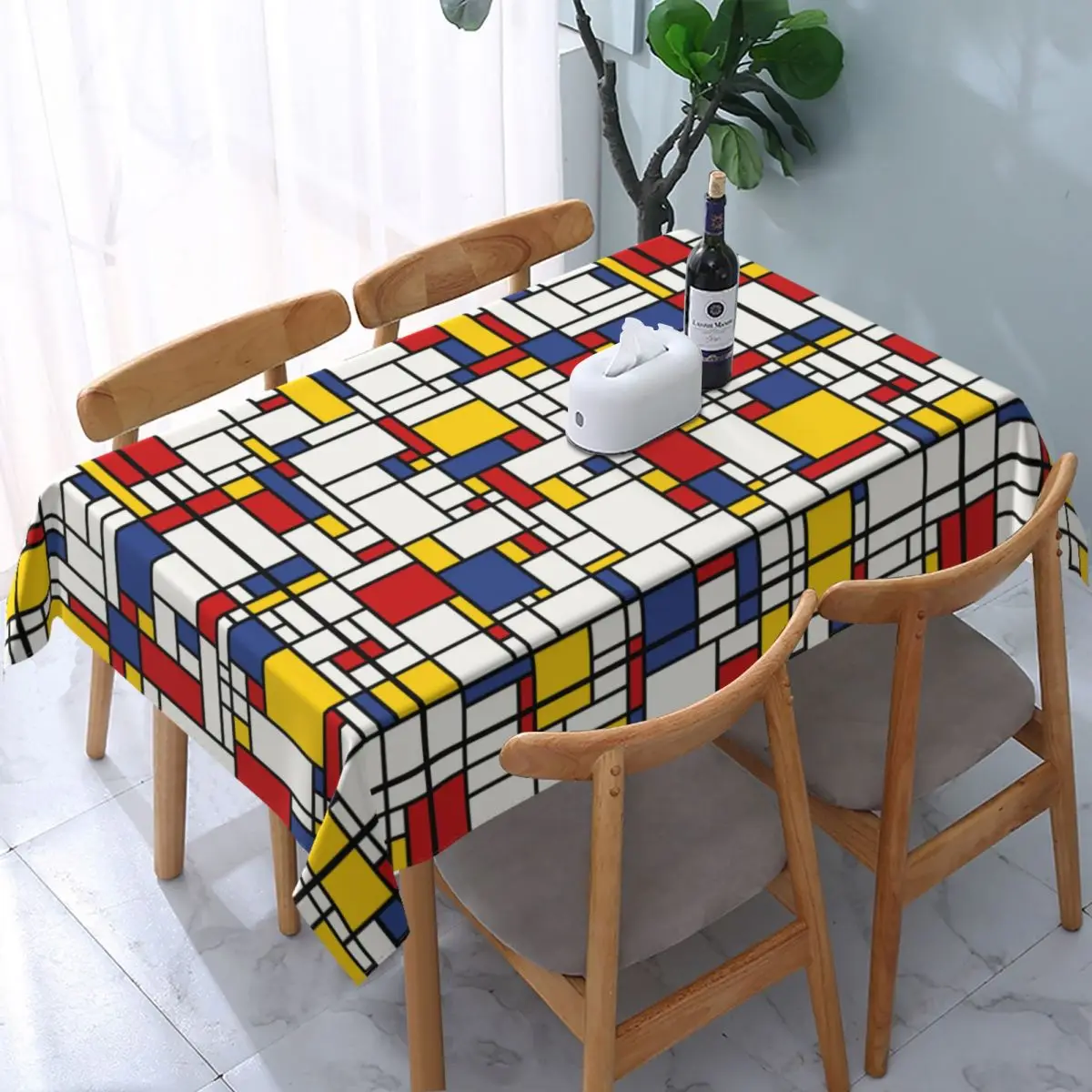 

Piet Mondrian Abstract Pop Art Red Blue Yellow Rectangles Tablecloth Rectangular Geometric Modern Table Cloth Cover for Banquet