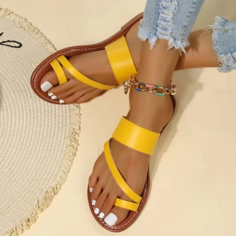 

Summer Solid Color Flat Sandals Fashion Open Toe Outdoor Slippers Casual Beach Women's Shoes Plus Size Zapatos De Mujer Slides