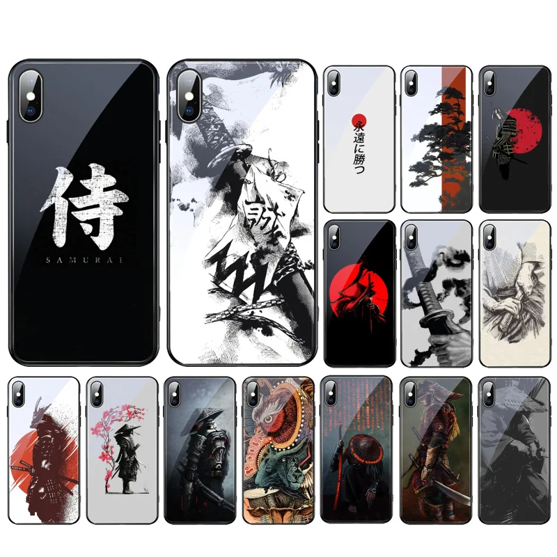 

Japanese samurai style Glass Funda Cell phone case For iphone 13 Pro Max 12 11 Pro Max XS XR X 8 7 Plus SE2 Mobile Phones Case