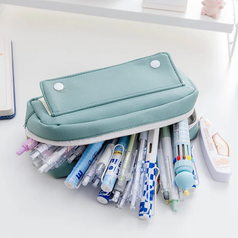 

Simple Solid Color Pencil Pouch Large Capacity Pen Bag Student Flip Button Stationery Bag Cute Pencil Case School Supply