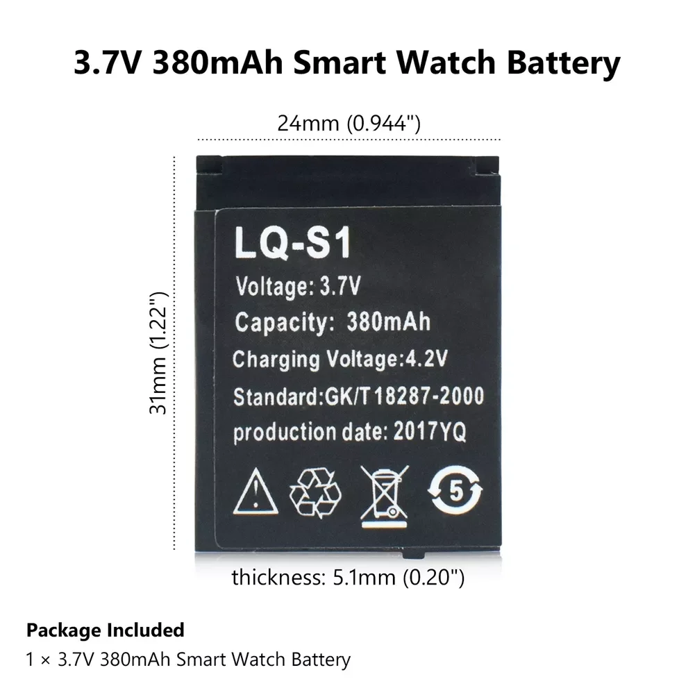 

New LQ-S1 3.7V rechargeable Li-ion Polymer battery 380mAh for smart watch fashion meter QW09 DZ09 W8 A1 V8 X6 lithium battery