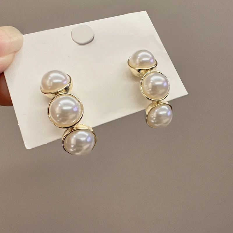 Французские серьги-гвоздики в стиле ретро с жемчугом и геометрическим узором из