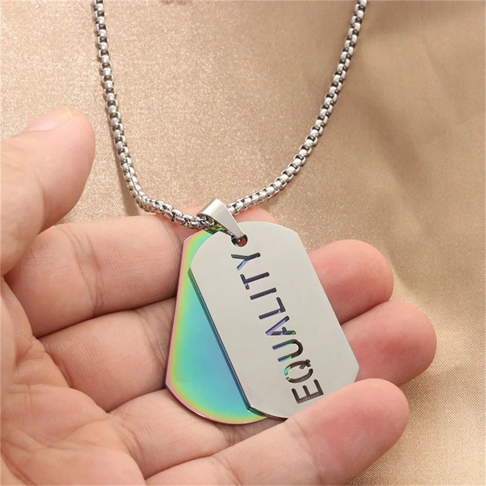 

Titanium Steel Lesbian Gay Pride Rainbow Tag Pendant Necklace Jewelry Gift LGBT Accessories