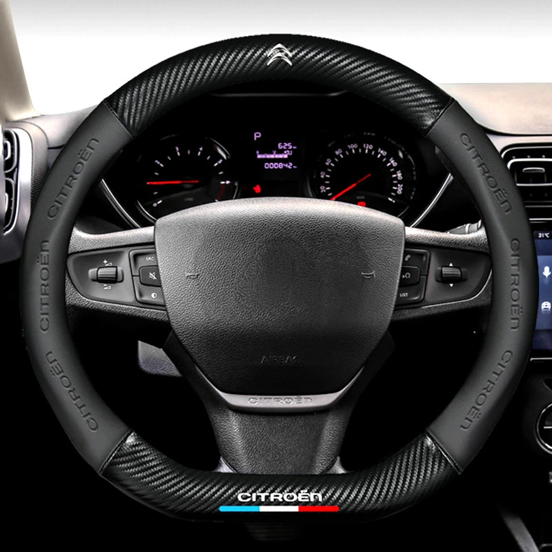 

Car Steering Wheel Cover For Citroen C3 C5 Berlingo C2 C1 C Elysee C4 Saxo Ds3 DS5 DS4 Jumper ZX Spacetourer 3D Embossing Carbon