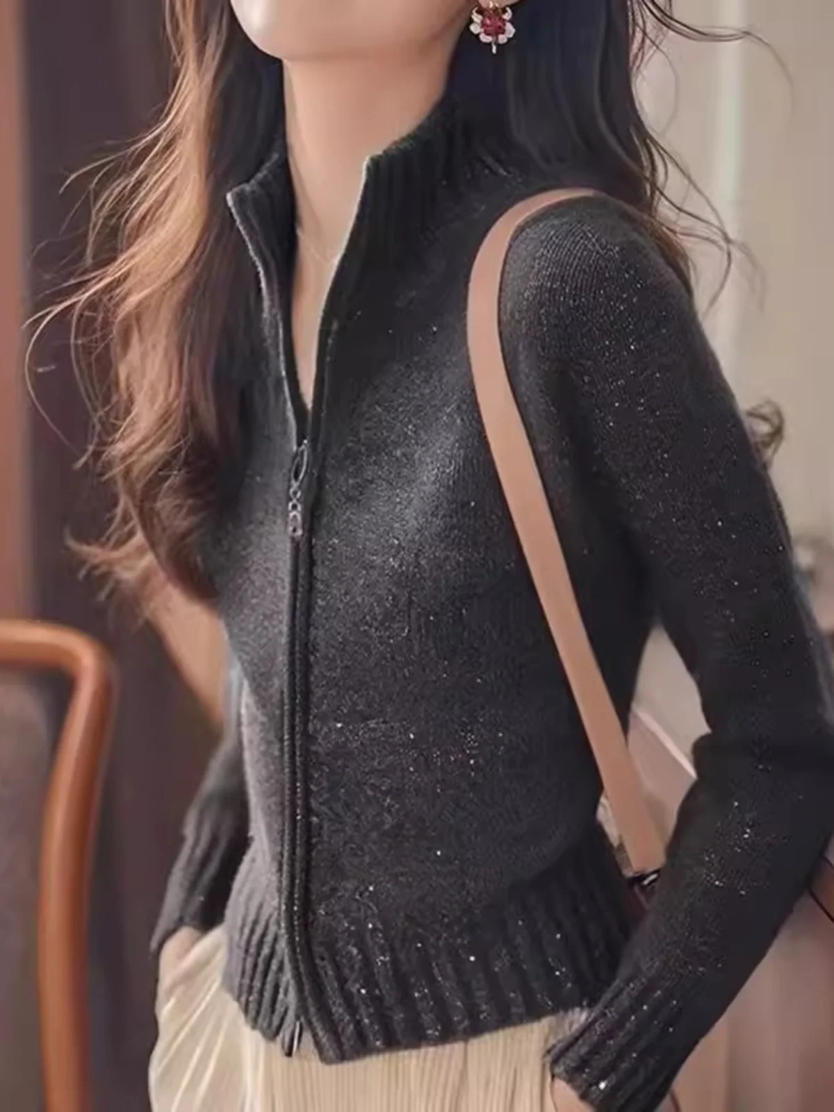 Простой высококачественный серый свитер на молнии кардиган верхняя одежда