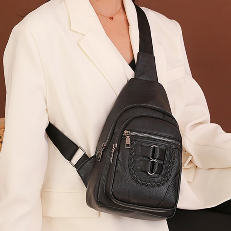 Женская нагрудная сумка мягкие кожаные сумки через плечо для женщин