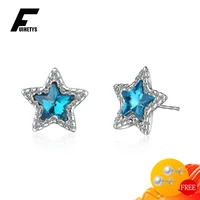 fashion stud earrings 925 silver jewelry five pointed star shaped sapphire gemstone earring for women wedding engagement party