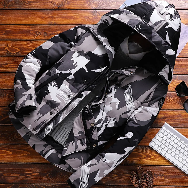 Winter Hooded Jacket Men Camouflage Windproof Thick Man Jacket Coats Homme Clothing Fashion Male Parkas with Hat Oversized 3XL