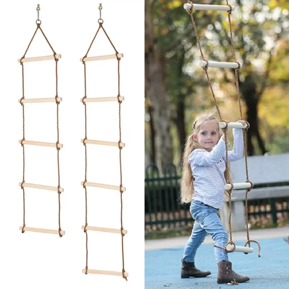 

Outdoor Training Activity 5/6 Rungs Climbing Game Toy Kids Fitness Toy Rope Swing Swivel Rotary Wooden Rope Ladder