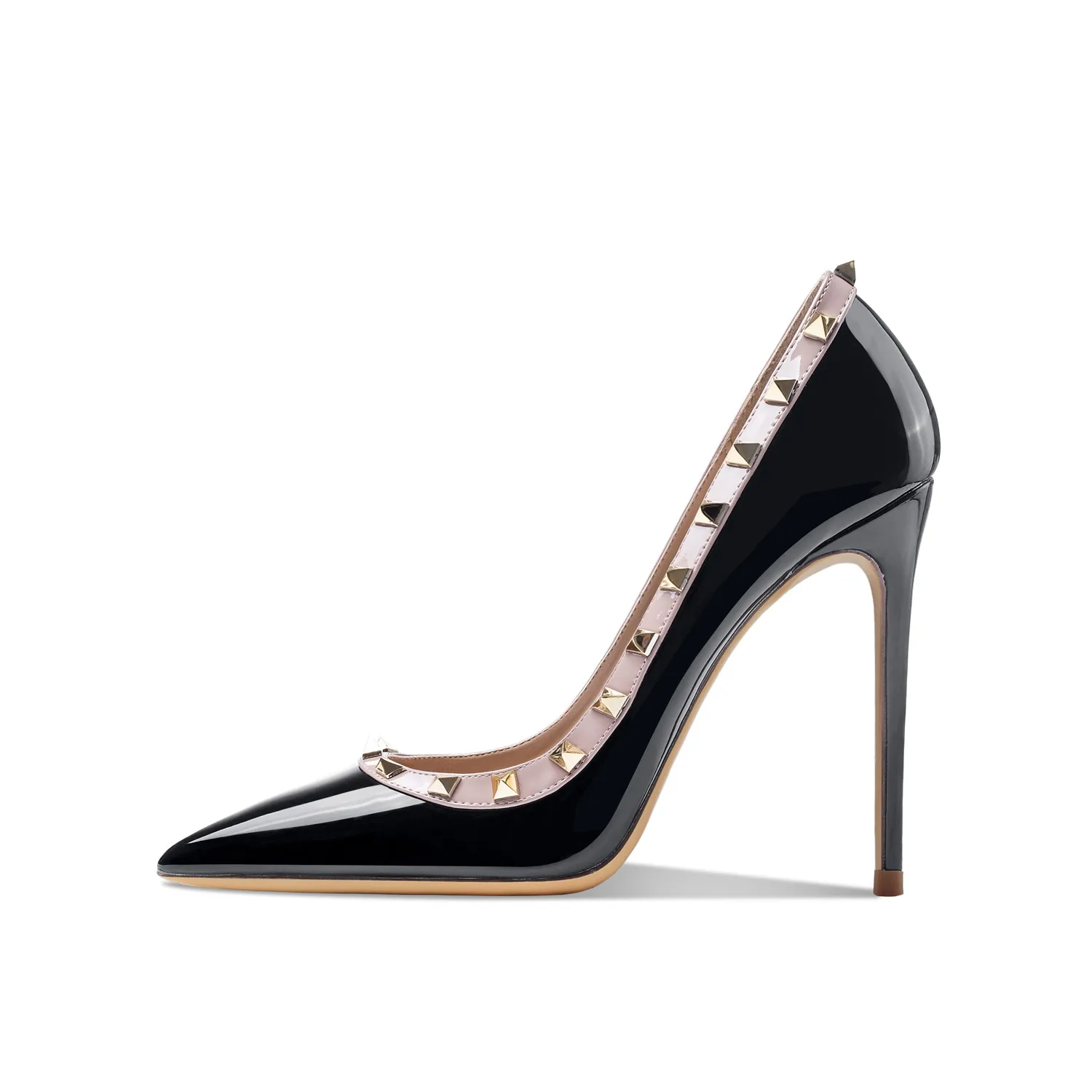 2022 Spring and Autumn Leather Riveted High Heels Classic Fashion Slim Fit Pumps Pointed Women's Party Wedding Fashion Shoe33-41