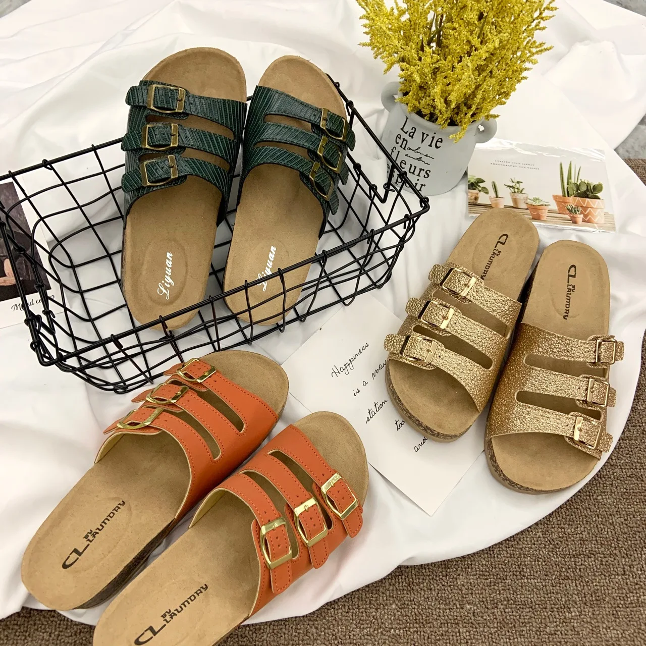 

Fashion Wedge Cork Slipper Women Summer Sandals 2022 New Beach Trifle Casual Three Buckle Outside Slide Ladies Peep Toe Shoes