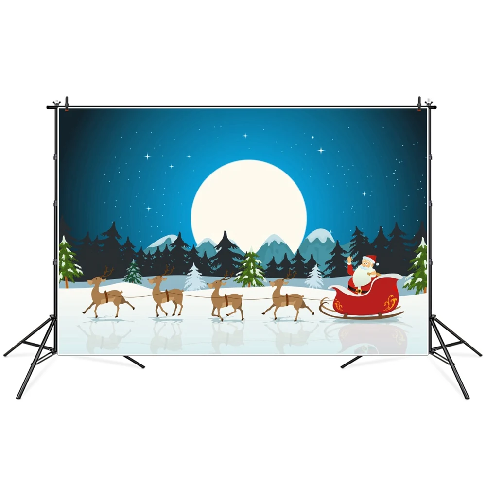 

Фоны для фотосъемки с изображением рождественской луны ночного леса оленей саней вечеринки домашнего декора фотобудки студийные фоны