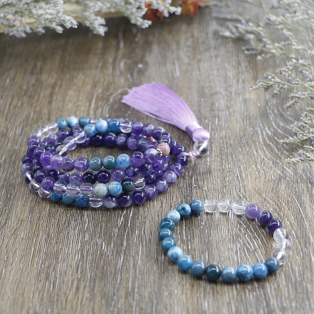 

Beautiful Nature Gemstones Amethysts Apatite Quartzs Bead Necklace For Women Healing Yoga Jewelry EDO2216
