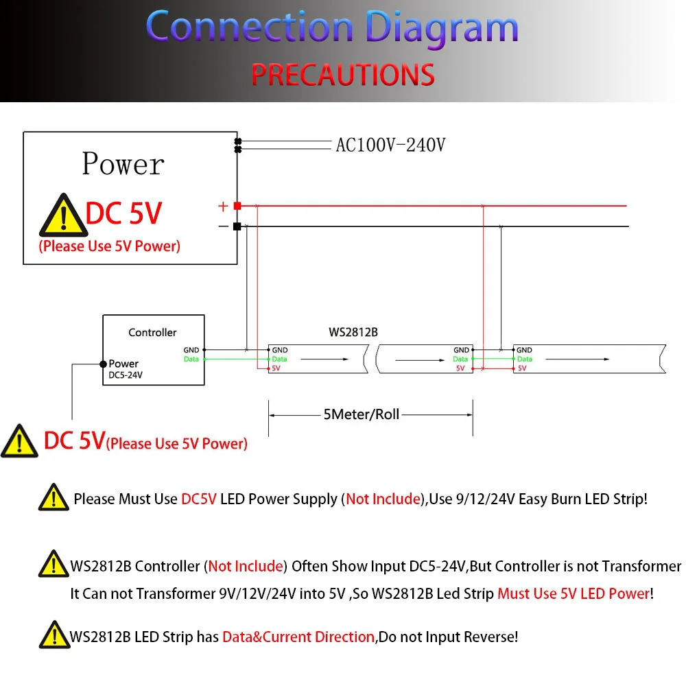 Светодиодная лента DC5V WS2812B 30/60/74/96/144 светодиодов/м