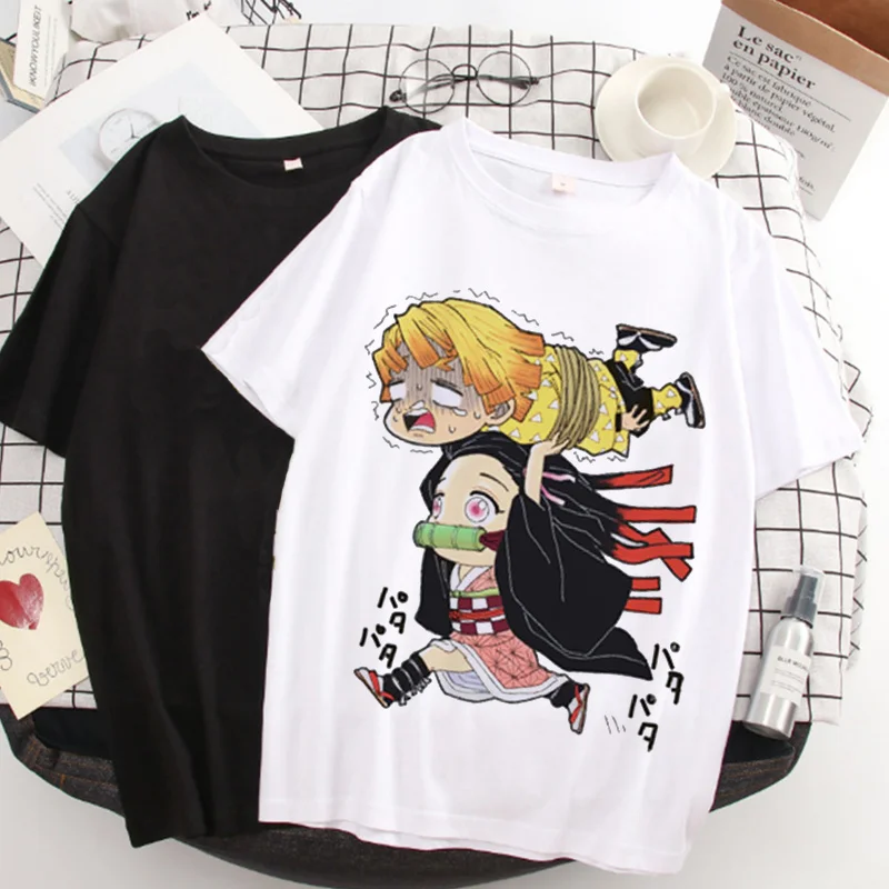 

Demon Slayer Kimetsu No Yaiba Print T-shirt Women Harajuku Aesthetic White Top Tshirt 2021 New Summer Japan Anime Female T Shirt