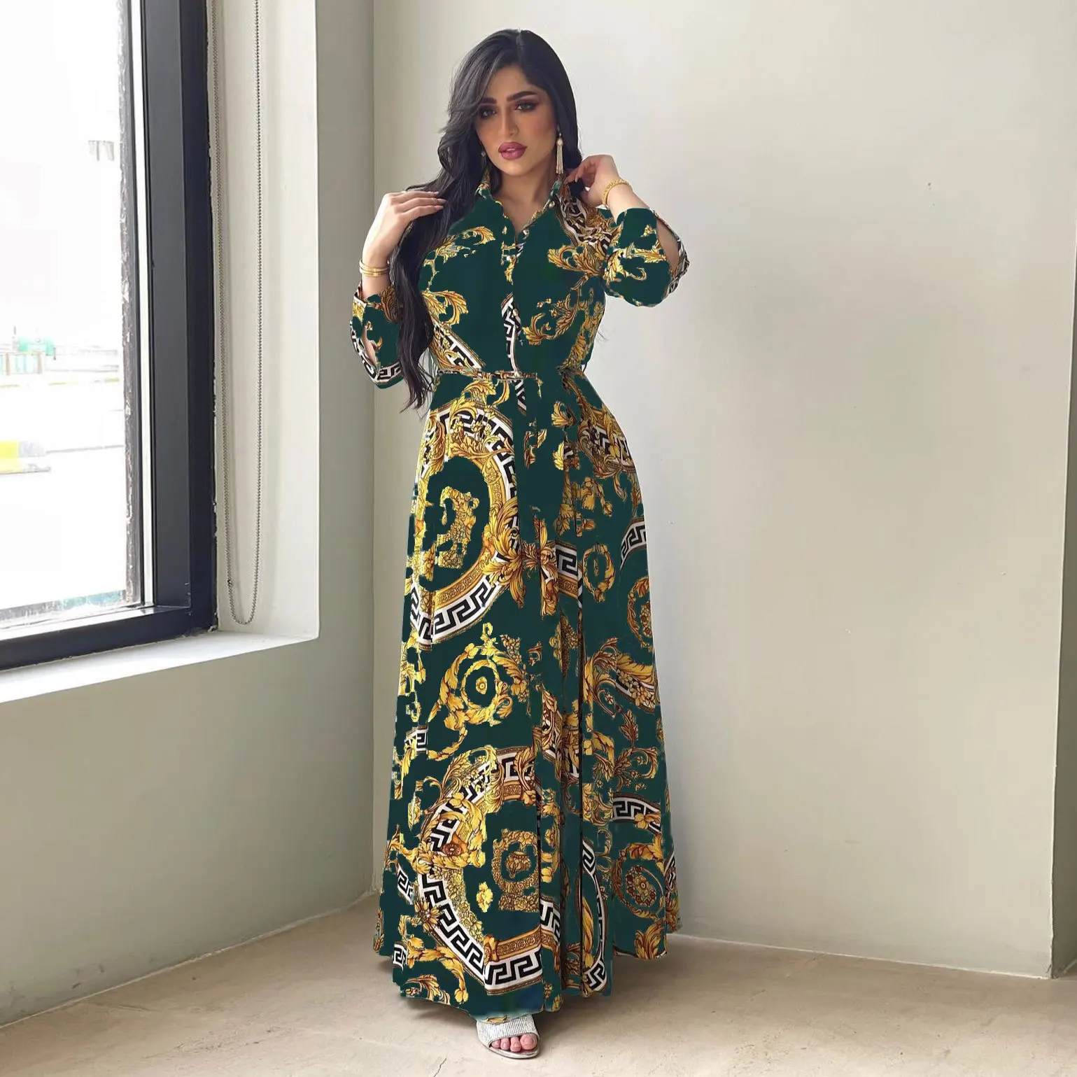 Dress Caftan Marocain Robe Femme Print Lace-up Loose Vestido Longo African Dresses for Women Muslim Clothes Ramadan Kaftan Abaya |