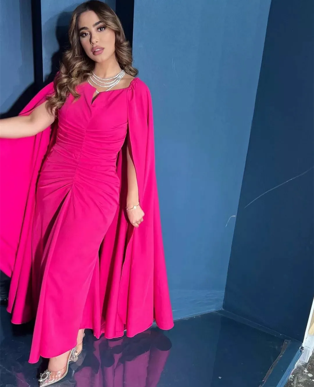 

Винтажное короткое вечернее платье с V-образным вырезом и накидкой, плиссированное платье-футляр длиной до щиколотки, женское вечернее плат...