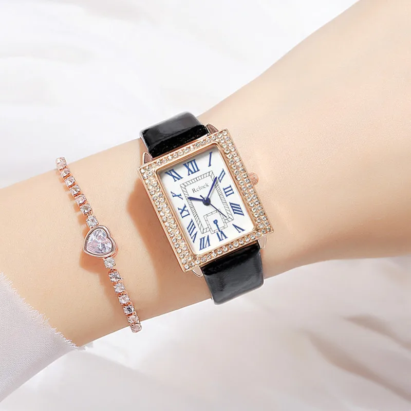 

SMVPLuxury Brand Women Leather Watch 2022 New Fashion Crystal Rectangle Dial Wristwatch Female Casual Dress Watch Relogio Clock