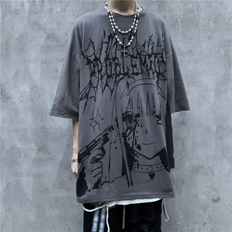 

Aesthetic Clothes Summer Women Grunge Emo Oversized T Shirts Gothic Punk Anime Top E-girl Mall Goth Y2K Tees Indie T-shirt Alt