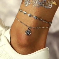 vintage multilayer anklets for women moon sun stars daisy bee shell pendant charm anklet bohemia foot beach barefoot jewelry