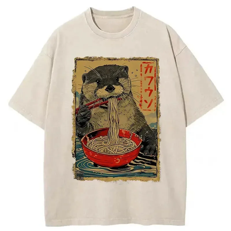 Футболка SOVOB Выдра ест рамэн аниме футболка с круглым вырезом мужская одежда