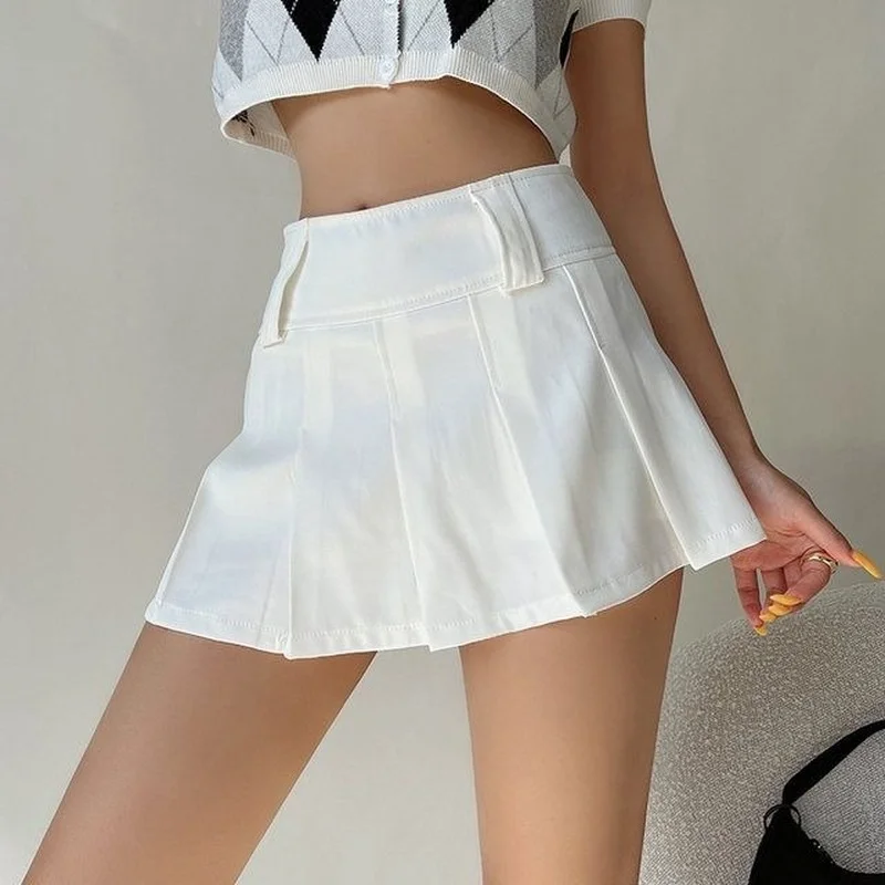 

HOUZHOU Preppy Style Pleated Mini Skirt Women Vintage Sexy High Waist Solid Korean Micro Skirt Shorts 90s Aesthetic Y2K Skort