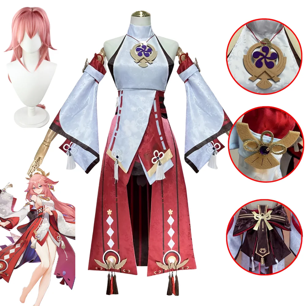 

Genshin Impact Cosplay Yae Miko Anime Costumes Genshen Cosplays Inpact Impack Shock Accounts Hat Shoes Wig Set Women Clothes