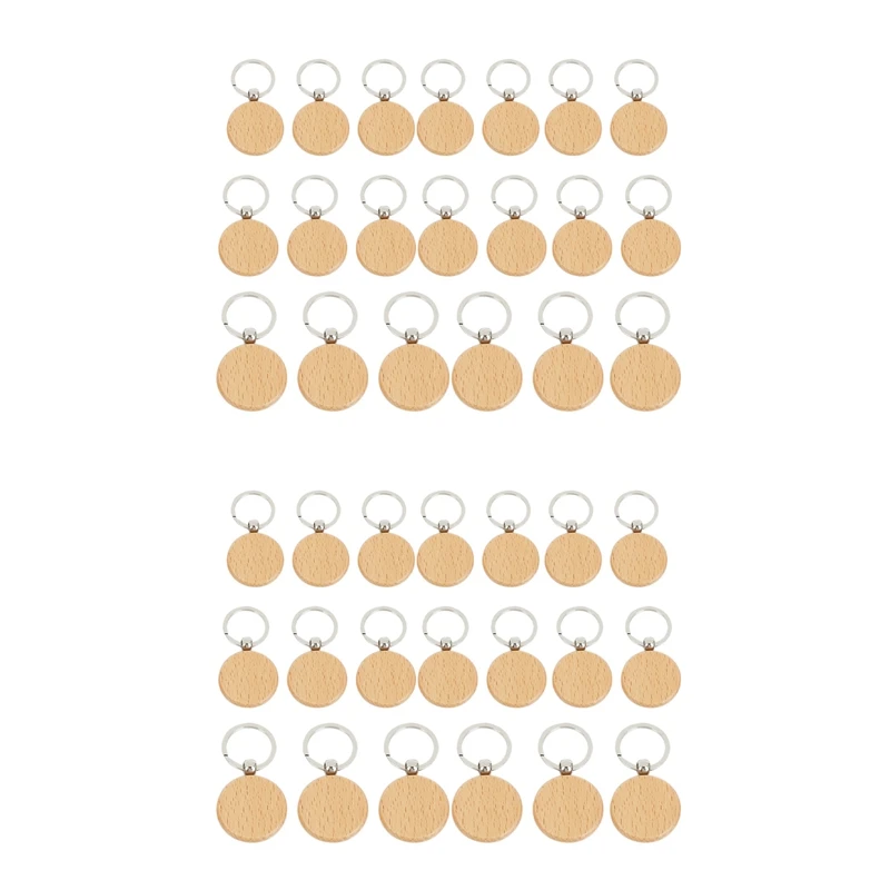 

40Pcs Blank Round Wooden Keychain DIY Wooden Keychain Key Tag Gift
