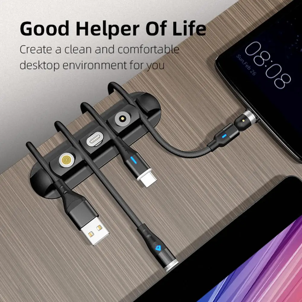 

Convenient Cable Tie Fixer Management Cable Holder Portable 4 Holes USB Winder Charging Data Cord Organizer Self-adhesive