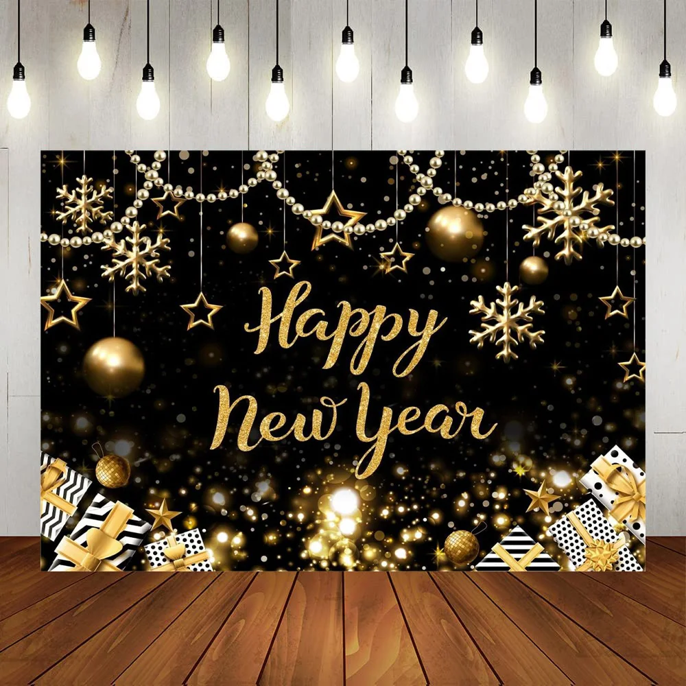 

Happy New Year Photography Backdrop Black Gold Cheers to The New Year Eve Party Decoration Supplies Photo Booth Props