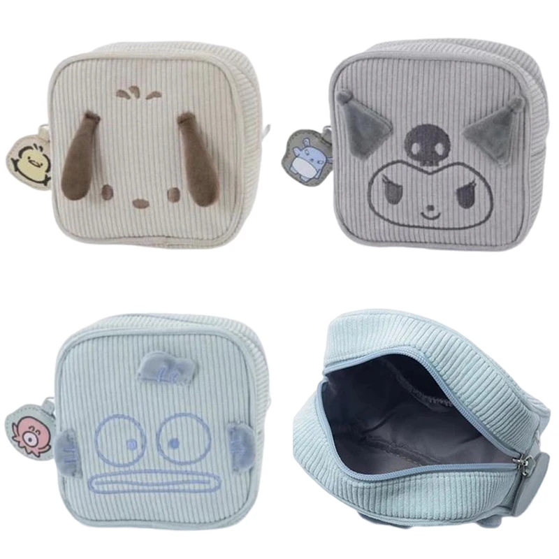 

Sanrios Multifunction Cosmetic Bag Anime Kuromi Pachacco Corduroy Makeup Case Travel Portable Large Capacity Storage Bags Purse