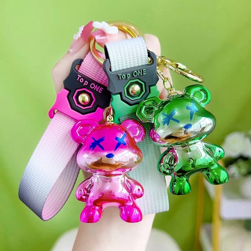 

Starry Sky Gradient Color Bear Keychain Men and Women Couple Bag Pendant Car Key Ring Chain Accessories Keyring Gift for Friends