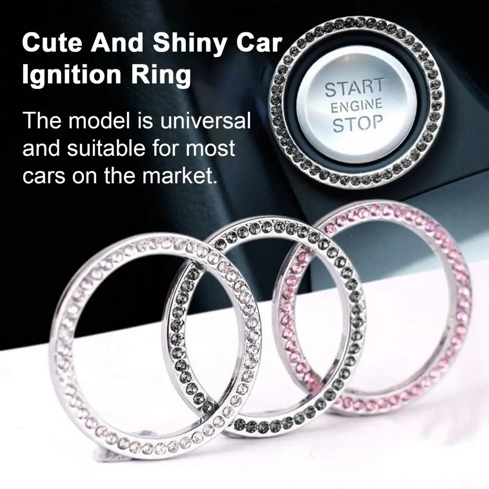 

Sparkling Car Rhinestone Ring Sticker Stylish Interior Decoration Easy To Install Alloy Material Ignition Button Ring