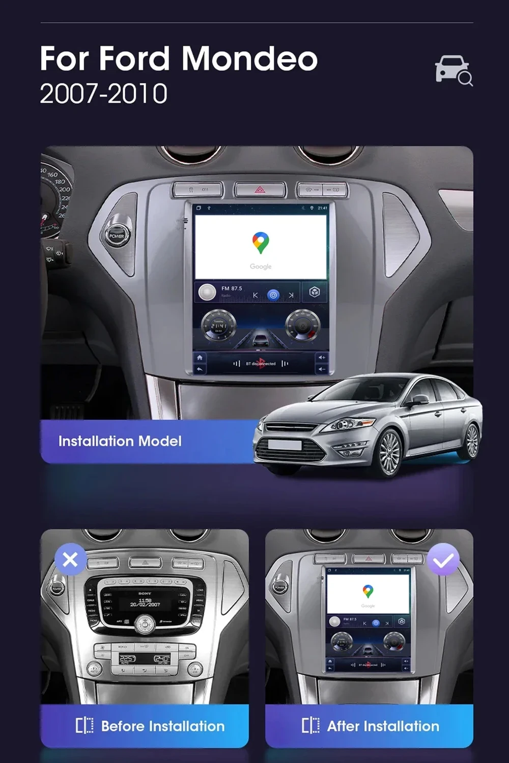 Фото 9.7'' Android 16 для Ford Mondeo 2007-2010, стиль Tesla, Android Auto, 8-ядерный процессор, Carplay, мультимедийный проигрыватель, видео, GPS, Wi-Fi 5G, без 2DIN №4