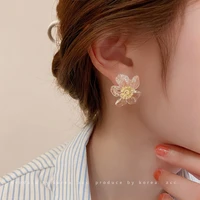 silver needle resin flower earrings korean cool temperament wind earrings niche simple daily travel all match earrings women